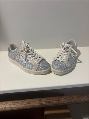 Kids Glitter Lace-Up Sneakers - Silver